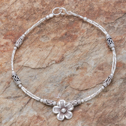 Life of a Flower Floral Hill Tribe Silver Beaded Pendant Bracelet