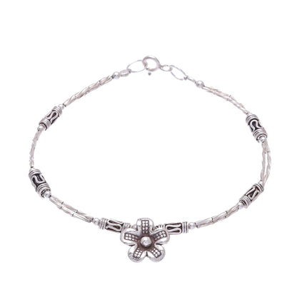 Life of a Flower Floral Hill Tribe Silver Beaded Pendant Bracelet