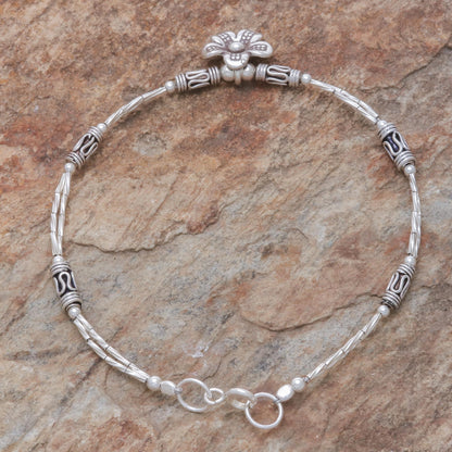 Life of a Flower Floral Hill Tribe Silver Beaded Pendant Bracelet