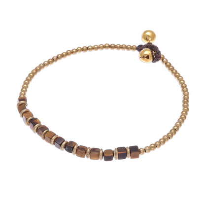 Cube Beauty Beaded Anklet with Cube Tiger's Eye from Thailand