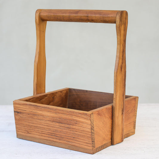 Classic Holder Handmade Teak Wood Basket Crafted in Thailand