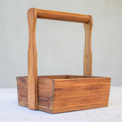 Classic Holder Handmade Teak Wood Basket Crafted in Thailand