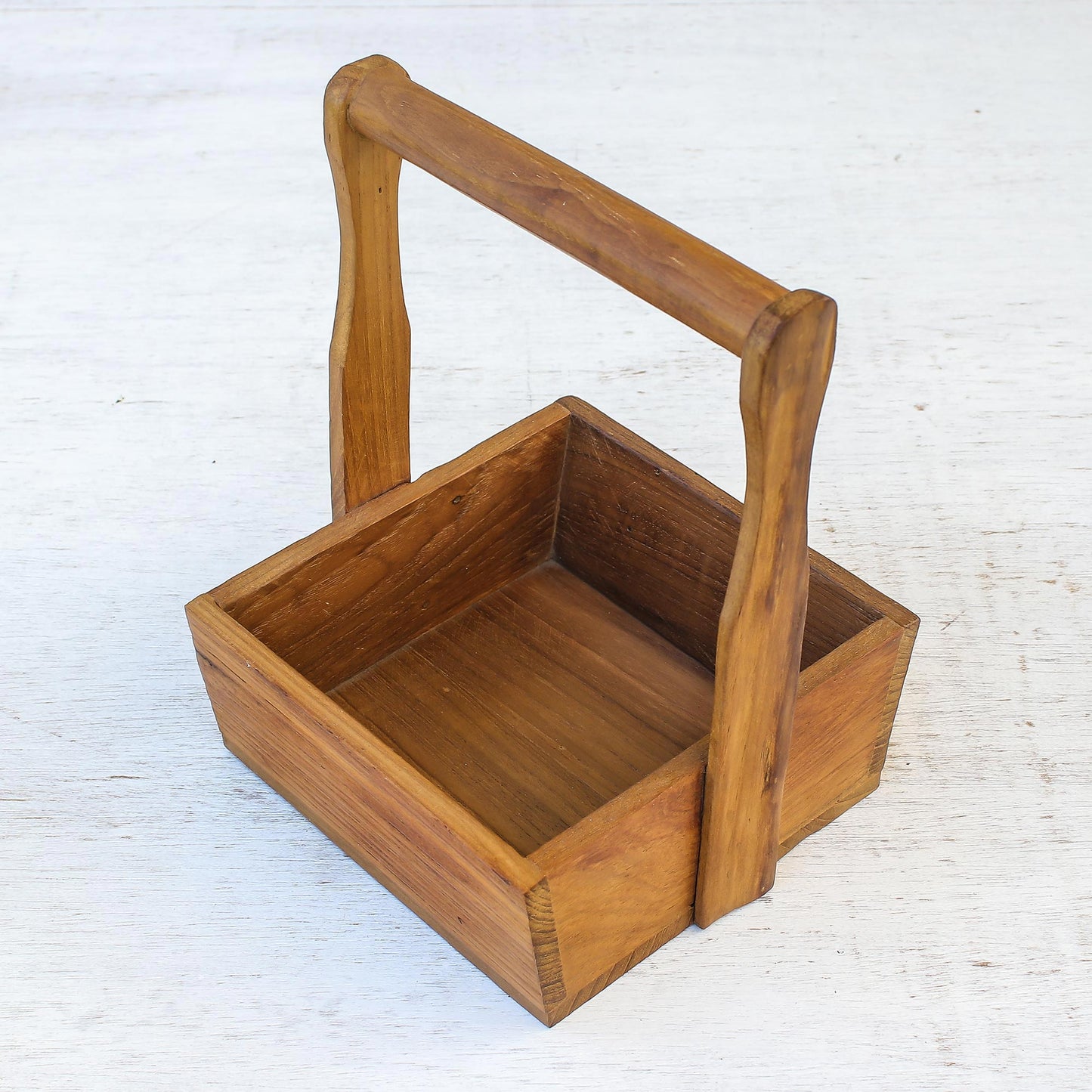 Classic Holder Handmade Teak Wood Basket Crafted in Thailand