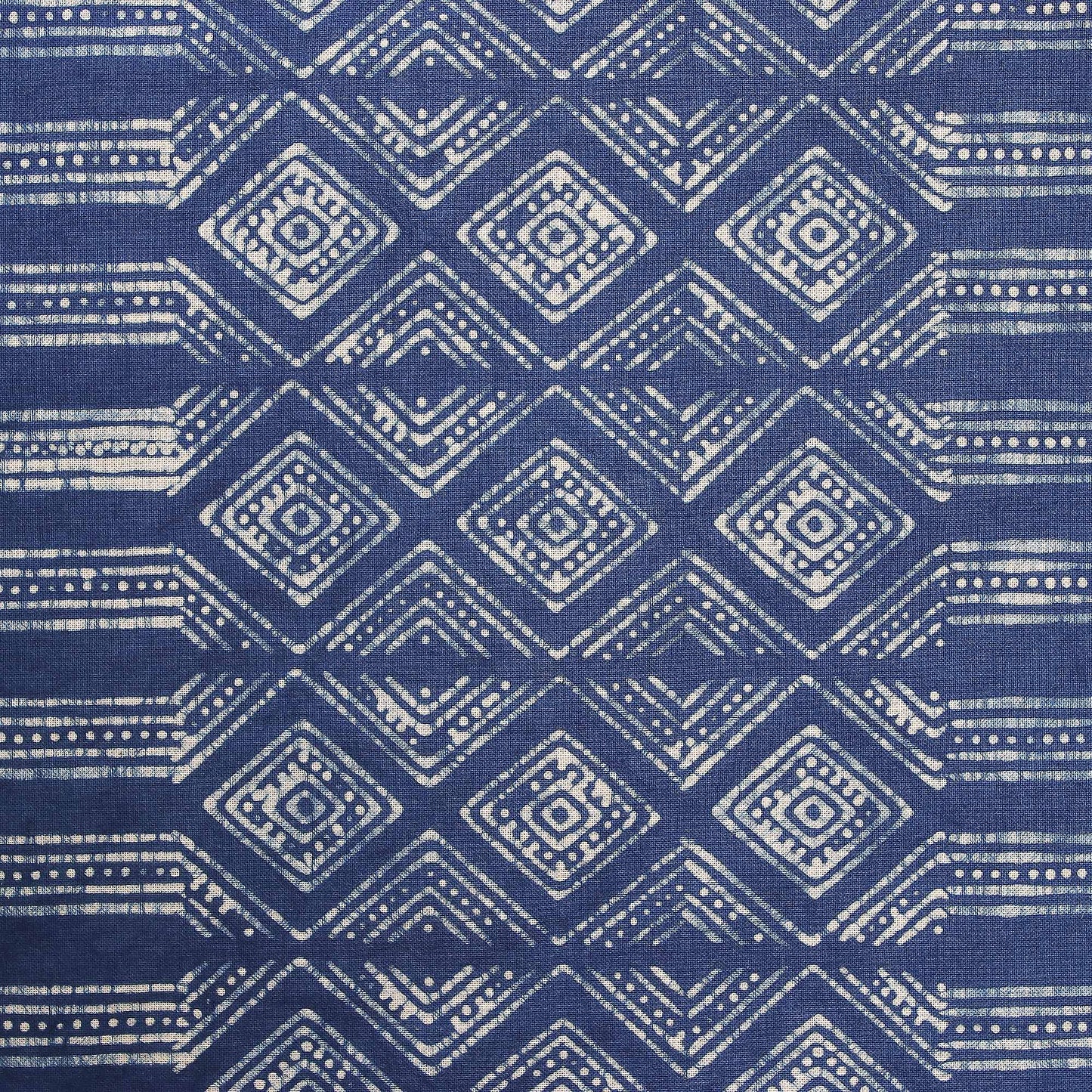Dramatic Pathways Handcrafted Indigo Geometric Batik Cotton Queen Bedspread