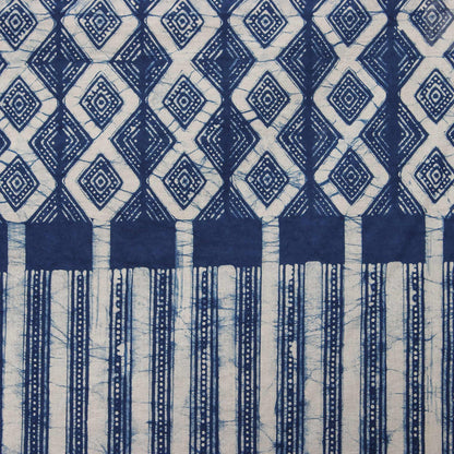 Dramatic Pathways Handcrafted Indigo Geometric Batik Cotton Queen Bedspread