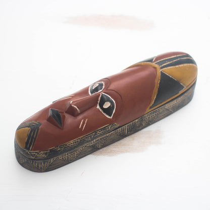 African Pride Wood Decorative Box Shaped Like an African Mask