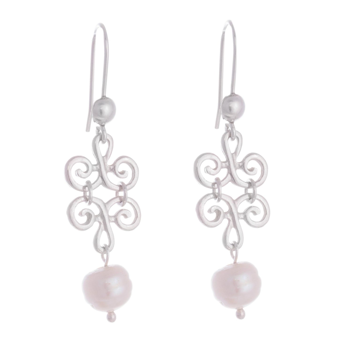 Chic Beauty Petal Motif Cultured Pearl Dangle Earrings from Peru