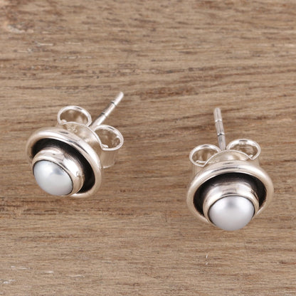 Graceful Frames Circular Cultured Pearl Stud Earrings from India