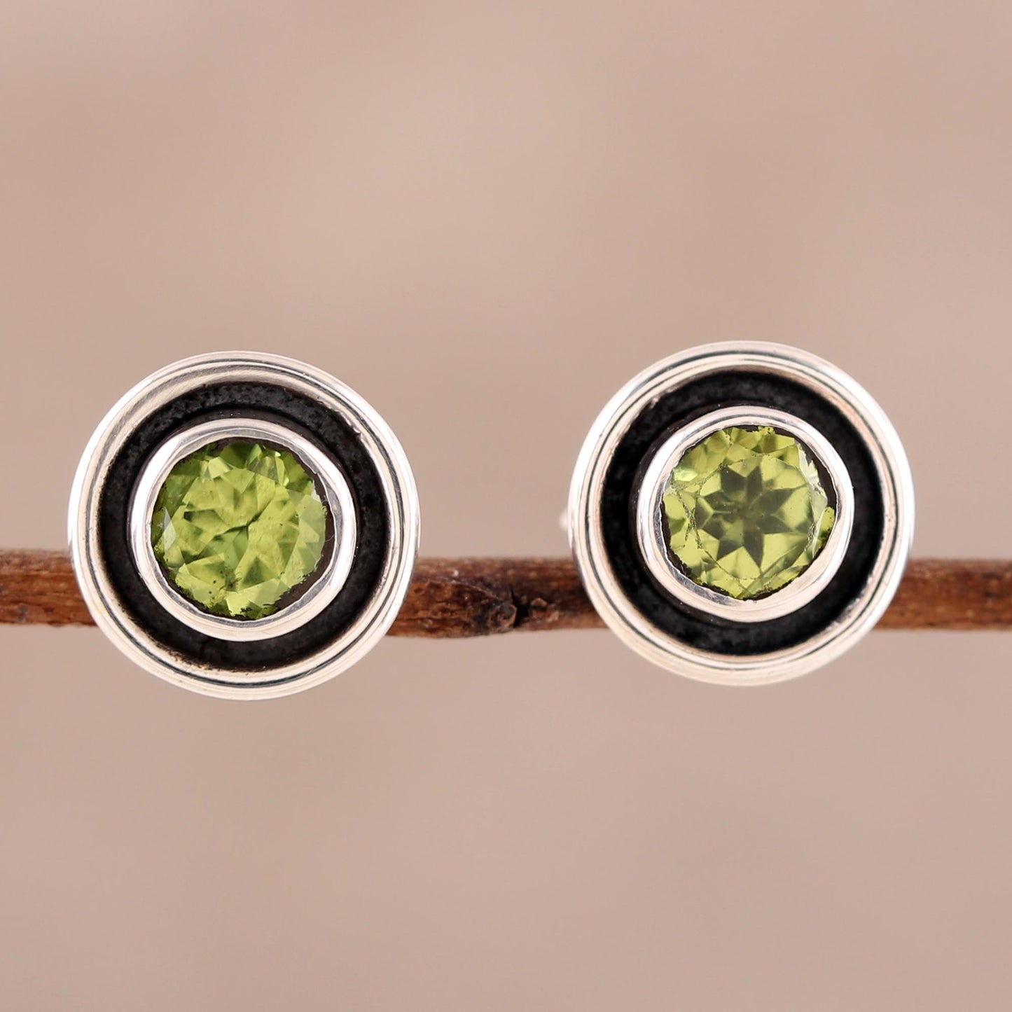 Graceful Frames Circular Peridot Stud Earrings from India