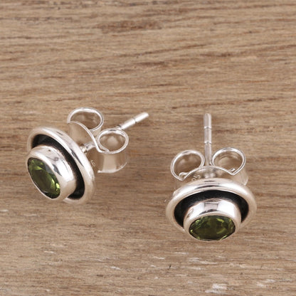 Graceful Frames Circular Peridot Stud Earrings from India