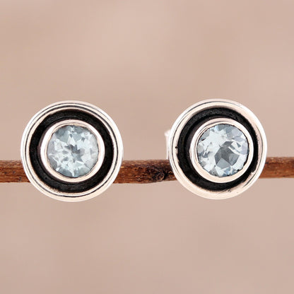 Graceful Frames Circular Blue Topaz Stud Earrings from India