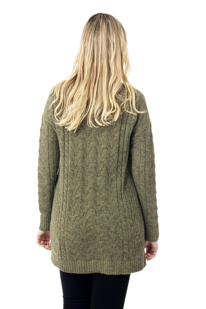 Comfortable Charm in Olive Cable Knit Baby Apaca Blend Cardigan in Olive from Peru