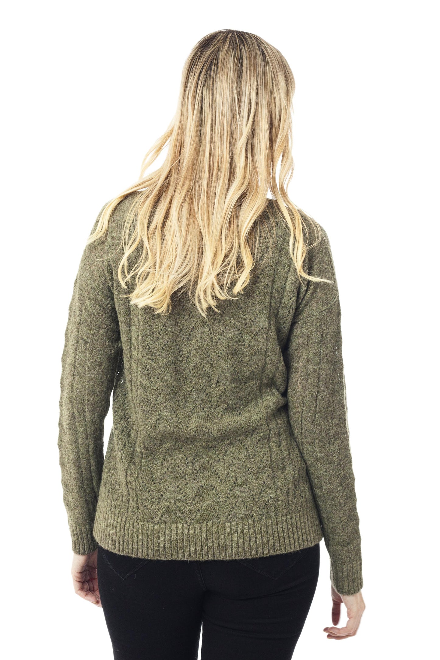 Warm Charm in Olive Cable Knit Baby Apaca Blend Pullover in Olive from Peru