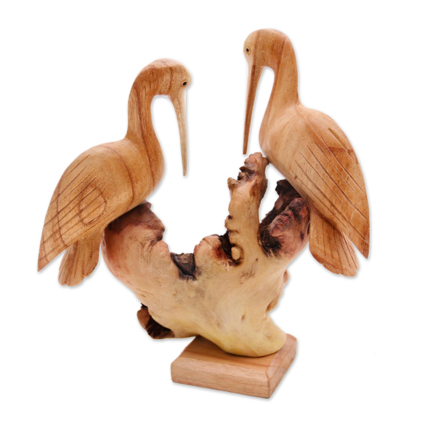 Crane Couple Hand-Carved Jempinis Wood Crane Couple Sculpture from Bali