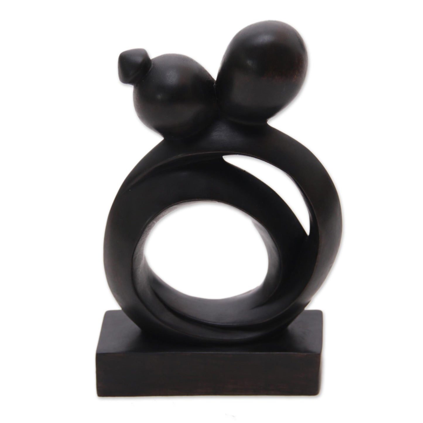 Caring Couple Abstract Romantic Black Suar Wood Sculpture from Indonesia