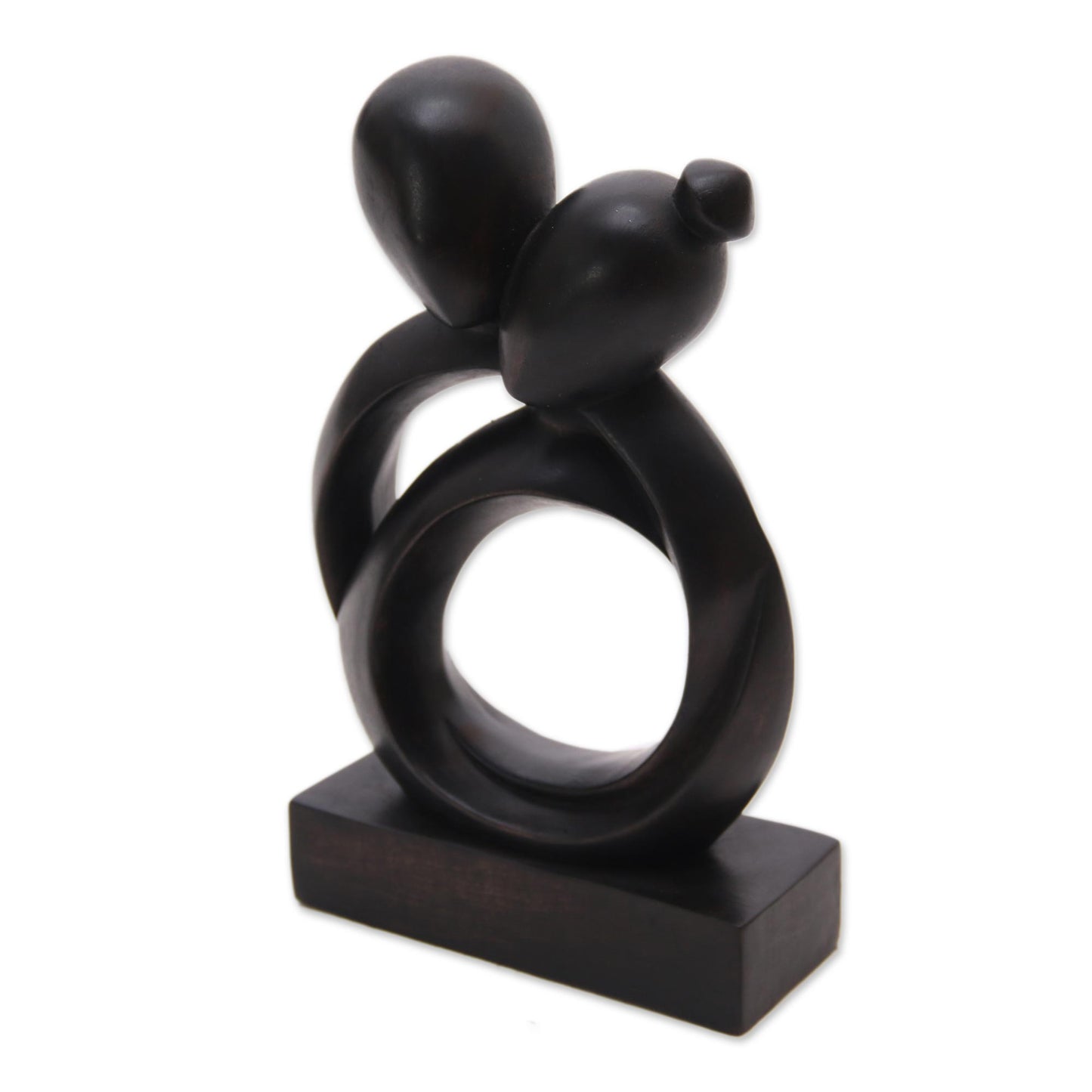 Caring Couple Abstract Romantic Black Suar Wood Sculpture from Indonesia