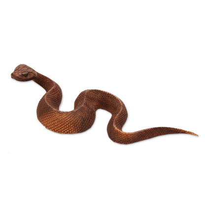 Slithering Snake Hand-Carved Suar Wood Snake Sculpture from Bali