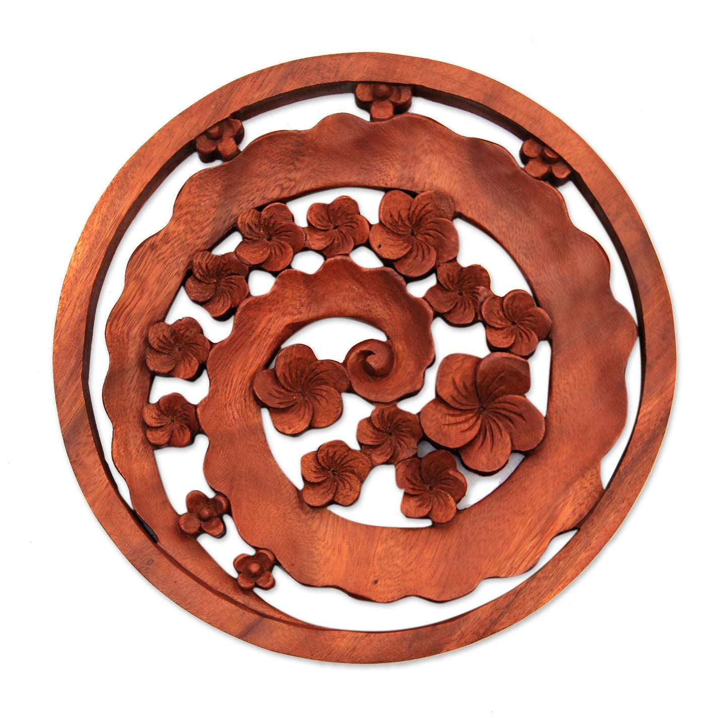 Jepun Spiral Floral Spiral Suar Wood Relief Panel from Bali