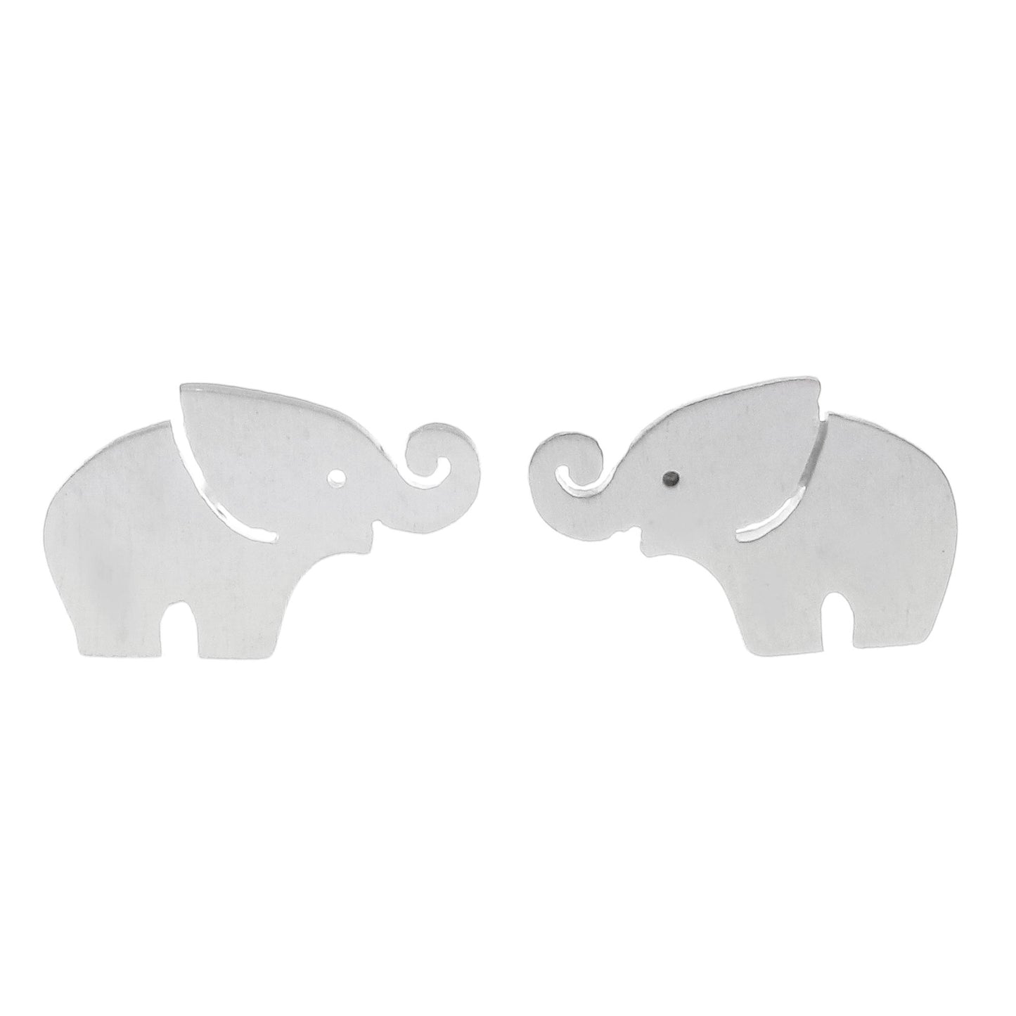 Curled Trunks Sterling Silver Elephant Stud Earrings with Curled Trunks