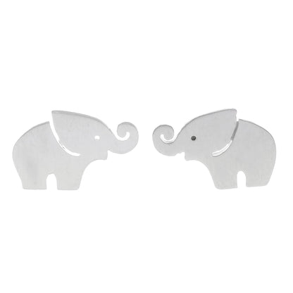 Curled Trunks Sterling Silver Elephant Stud Earrings with Curled Trunks