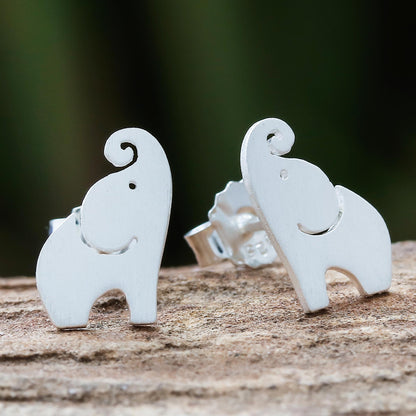 Singing Elephants Brushed-Satin Sterling Silver Elephant Stud Earrings