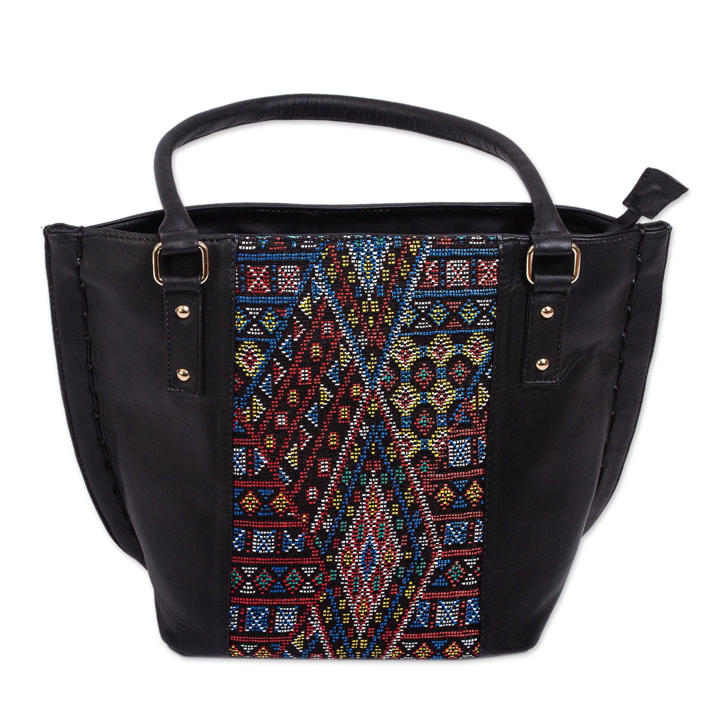 Otomi Geometry Geometric Pattern Cotton Accent Leather Shoulder Bag