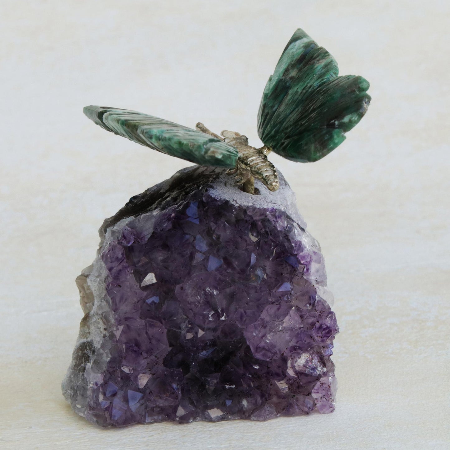 Forest Wings Serpentinite and Amethyst Butterfly Gemstone Figurine