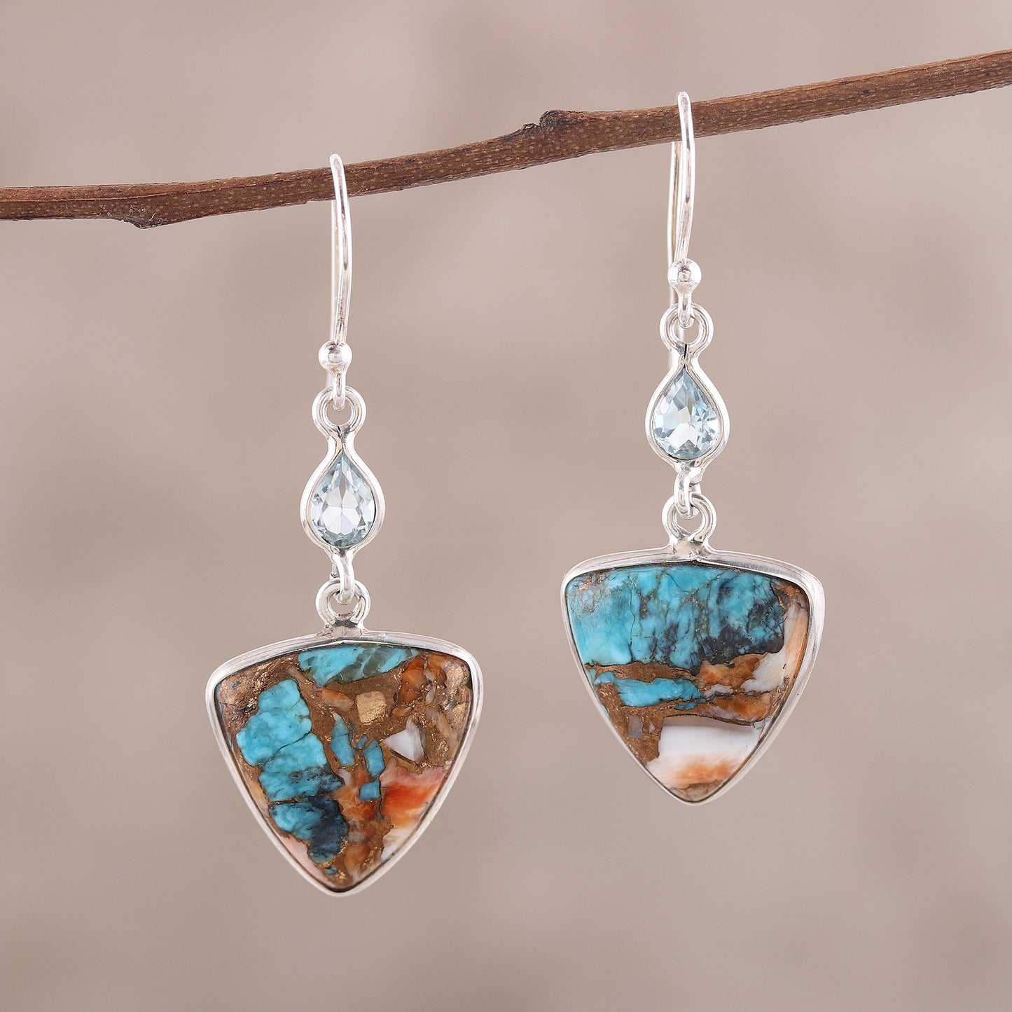 Royal Colors Recon. Turquoise and Blue Topaz Dangle Earrings