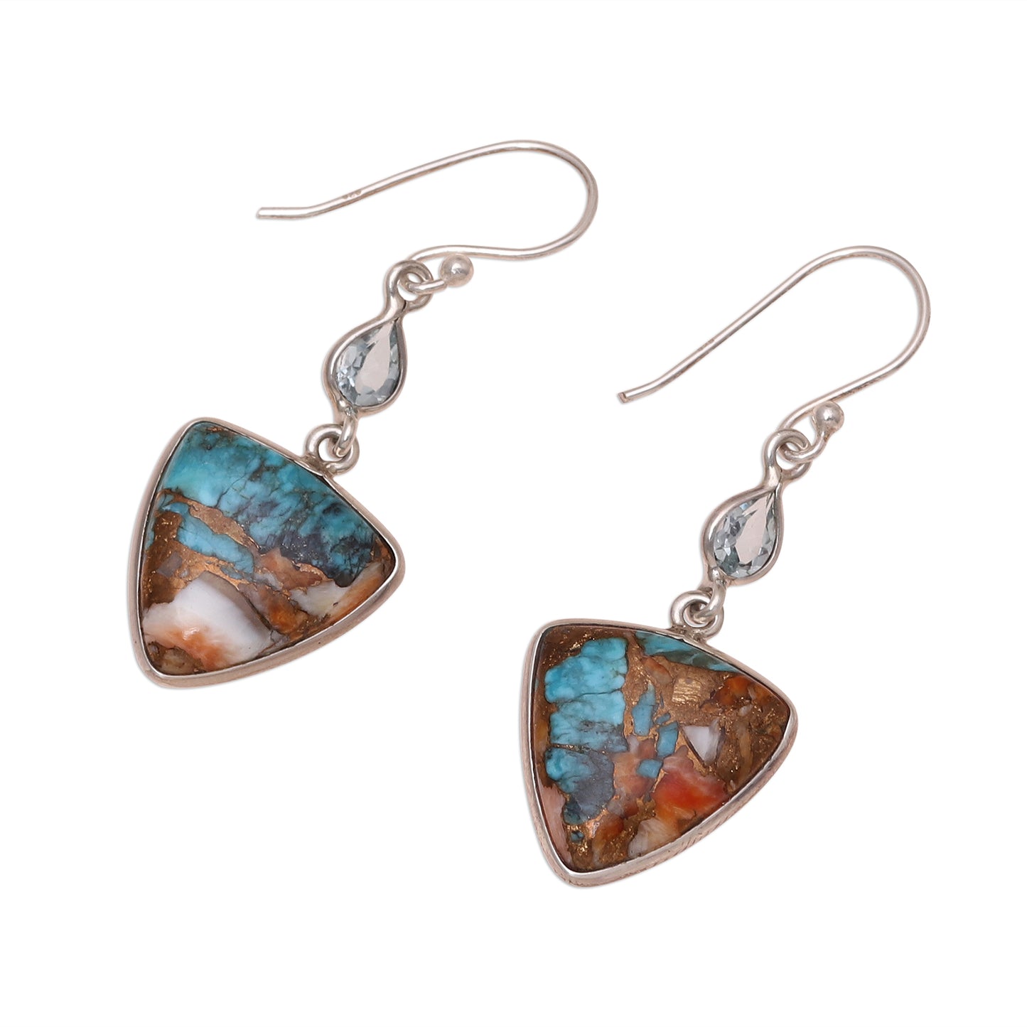 Royal Colors Recon. Turquoise and Blue Topaz Dangle Earrings