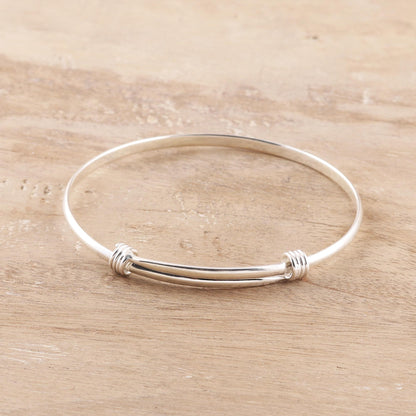 Dual Elegance Simple Sterling Silver Bangle Bracelet from India