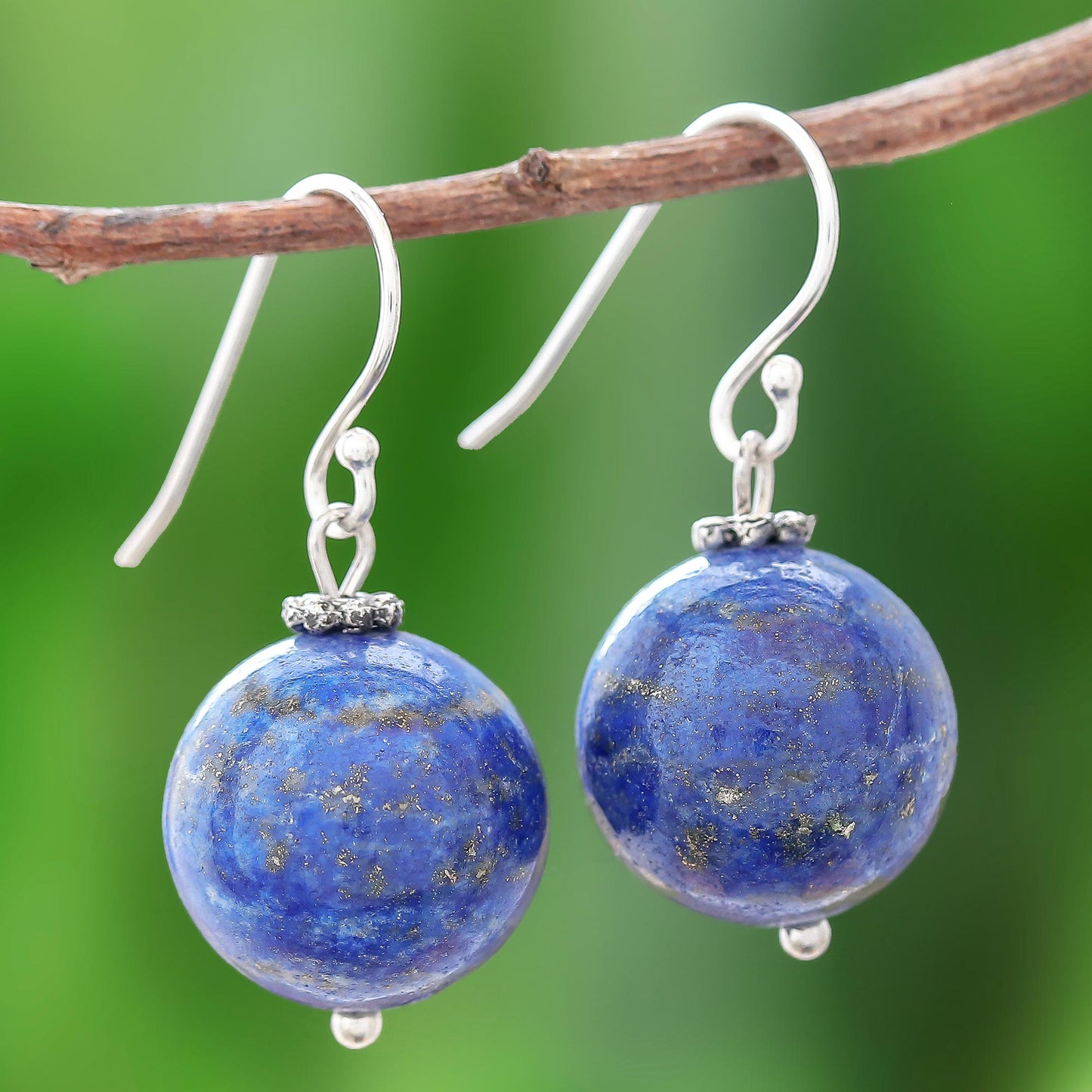 Round Charm Round Lapis Lazuli Dangle Earrings from Thailand