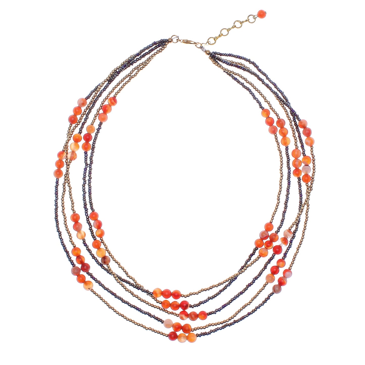 Boho Elegance in Red-Orange Carnelian Beaded Strand Necklace from Thailand