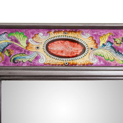 Floral Medallions in Purple Floral Reverse-Painted Glass Wall Mirror in Purple from Peru