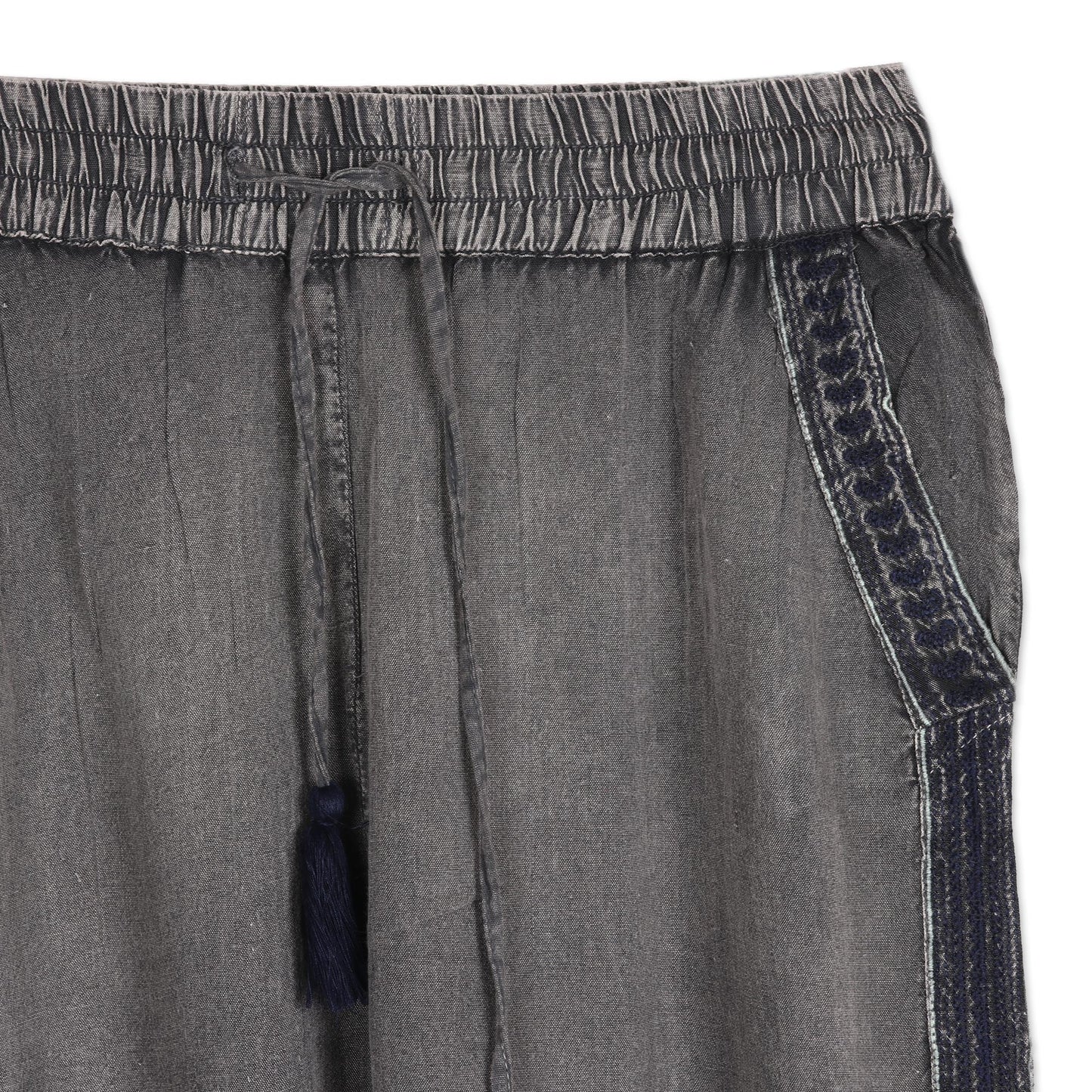 Navy Sophistication Dusty Grey Viscose Pants with Navy Stripes from India