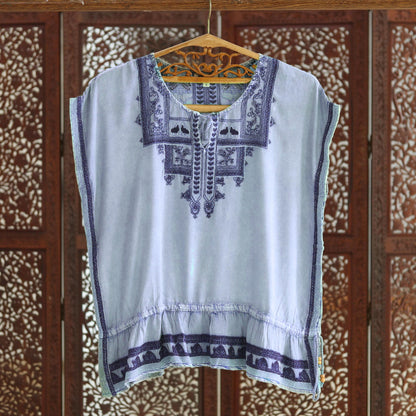 Jaipur Chic Light Blue Embroidered Viscose Blouse