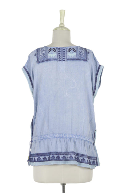 Jaipur Chic Light Blue Embroidered Viscose Blouse