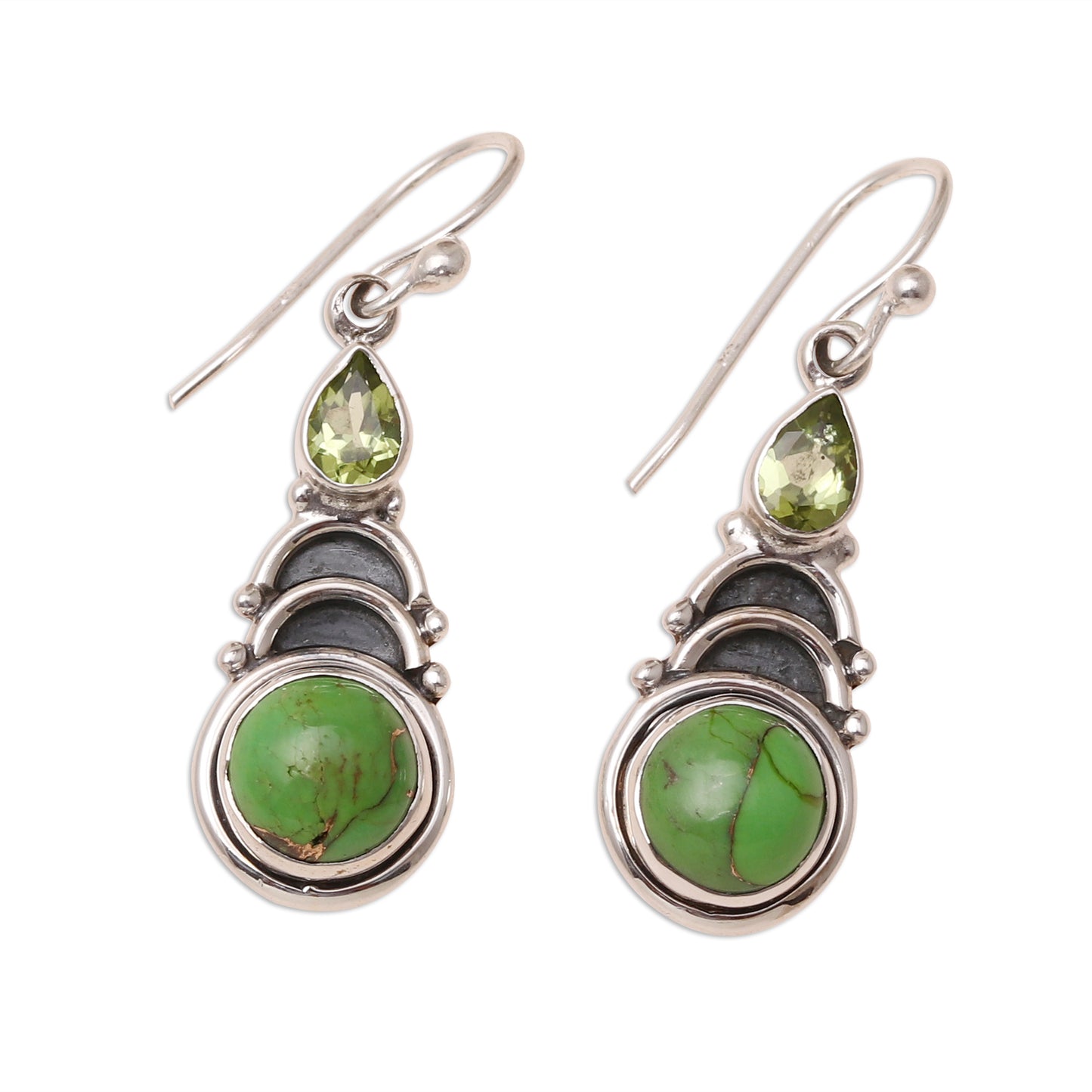 Verdant Arches Peridot and Green Composite Turquoise Dangle Earrings