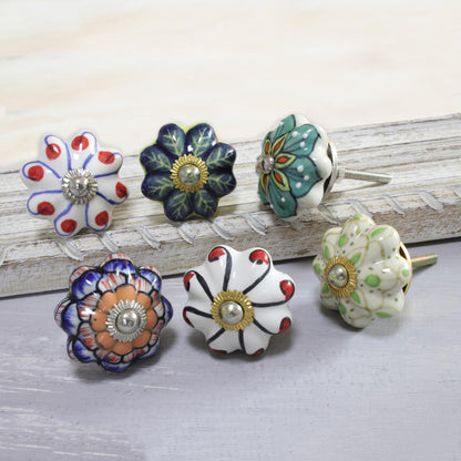 Floral Homestead Floral Ceramic Knobs Crafted in India (Set of 6)