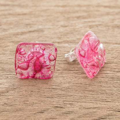 Bubble Explosion in Pink Recycled CD Stud Earrings in Pink from Guatemala