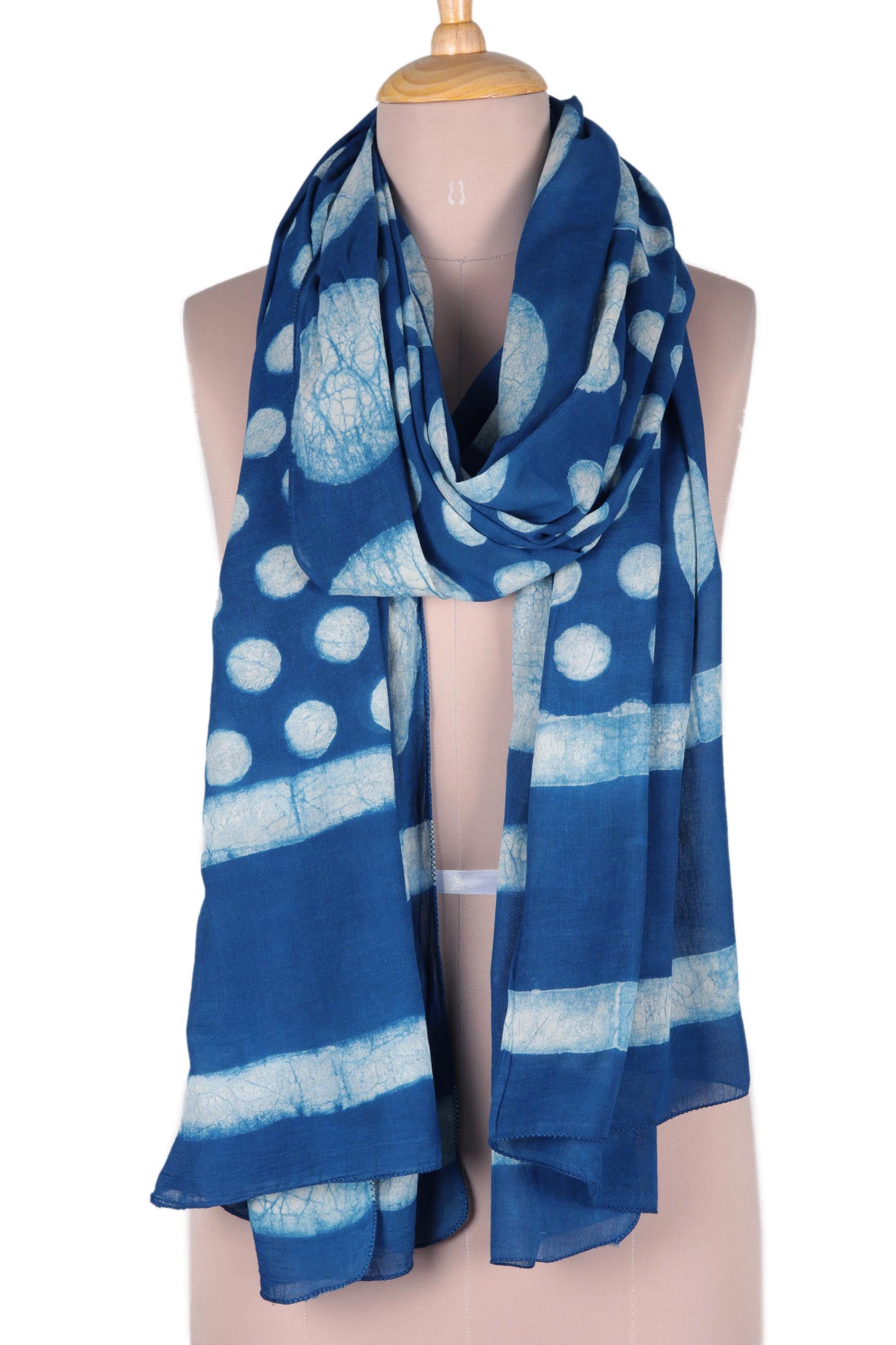 Indigo Bubbles Bubble Motif Block-Printed Cotton Shawl from India