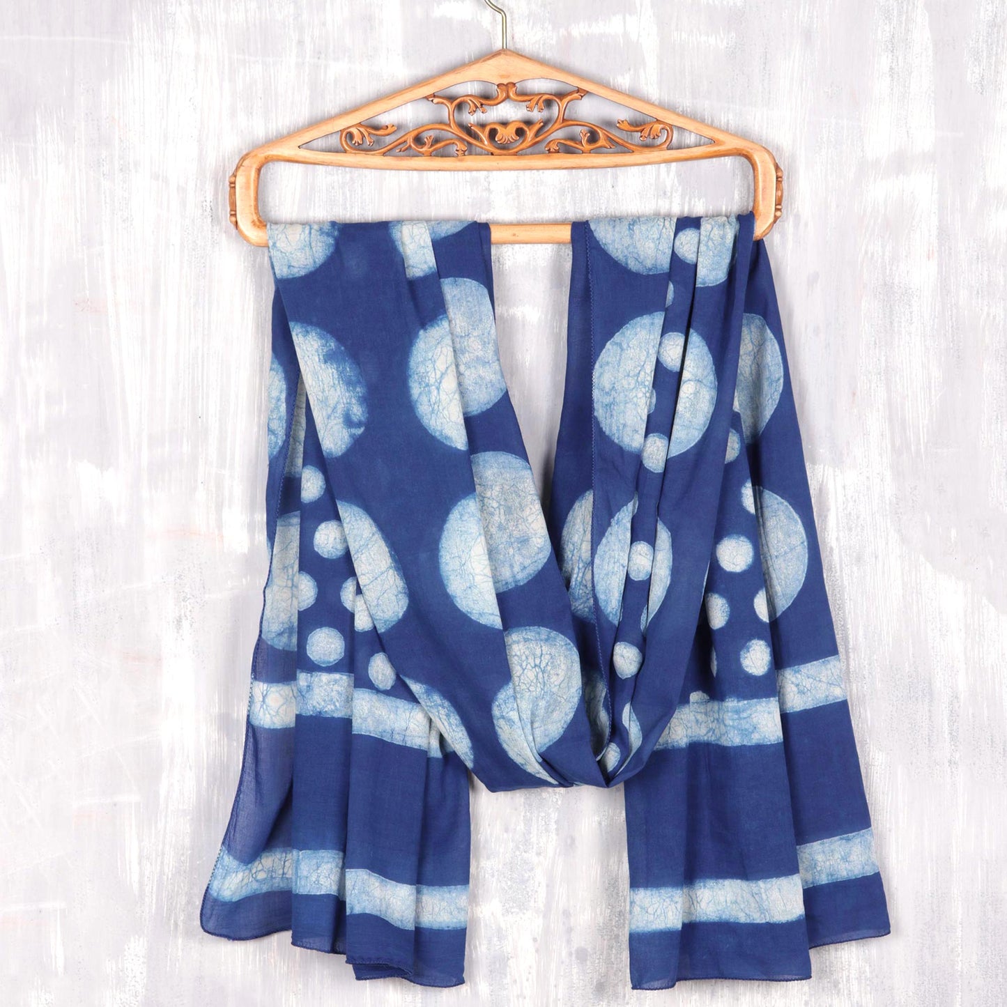 Indigo Bubbles Bubble Motif Block-Printed Cotton Shawl from India