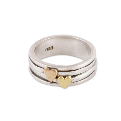 Traveling Hearts Heart Motif Sterling Silver and Brass Spinner Ring