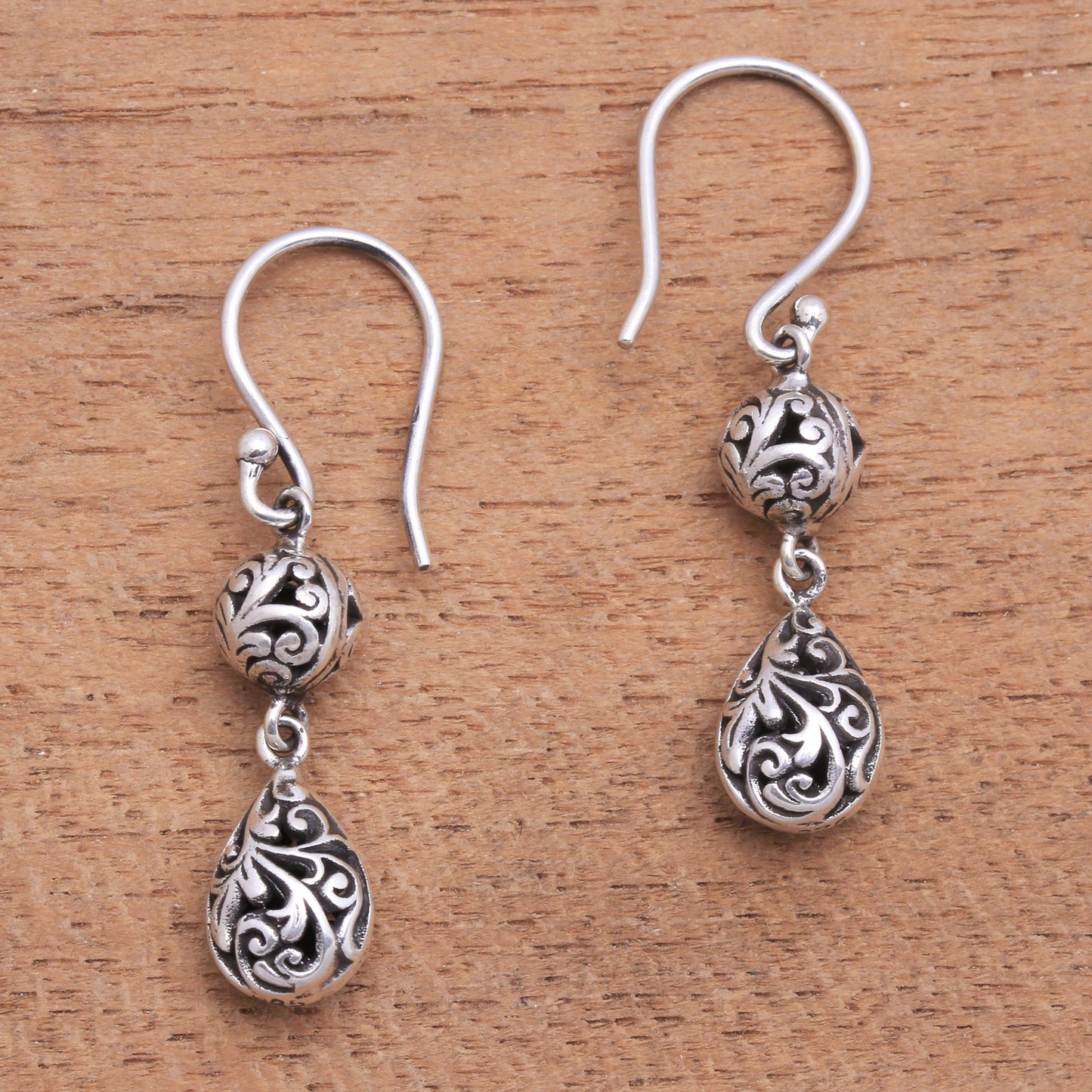 Traditional Dew Dewdrop Sterling Silver Dangle Earrings from Bali