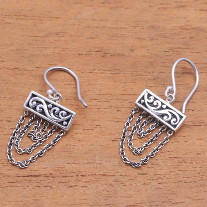 Traditional Chain Sterling Silver Dangle Earrings with Chain from Bali