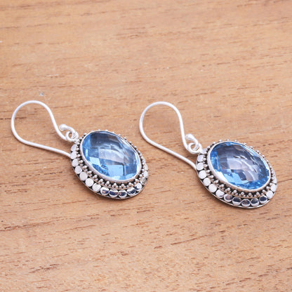 Sparkling Lake 9-Carat Faceted Blue Topaz Dangle Earrings from Bali