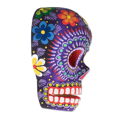 Life Eternal Floral Skull Wood Wall Mask from Guatemala