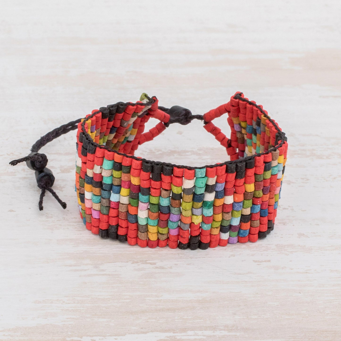 Delightful Illusion Handmade Ceramic Beaded Wristband Bracelet from Guatemala