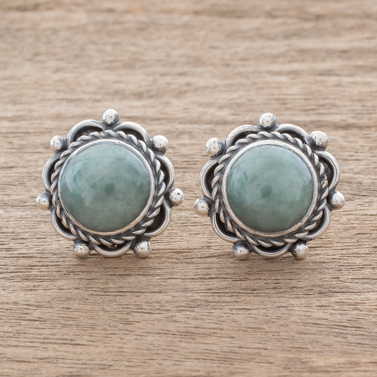 Sunrise in Antigua Green Jade Button Earrings Crafted in Guatemala