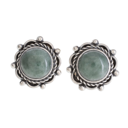 Sunrise in Antigua Green Jade Button Earrings Crafted in Guatemala