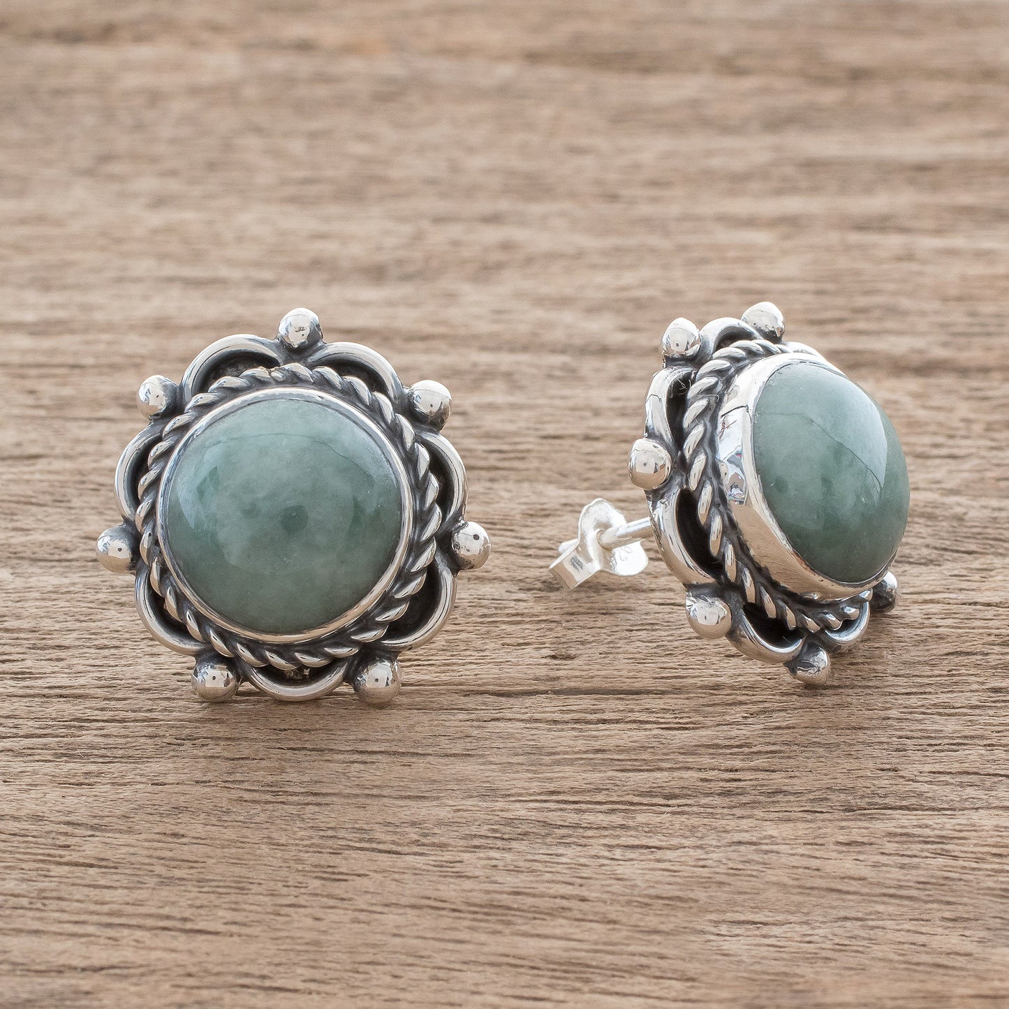 Sunrise in Antigua Green Jade Button Earrings Crafted in Guatemala